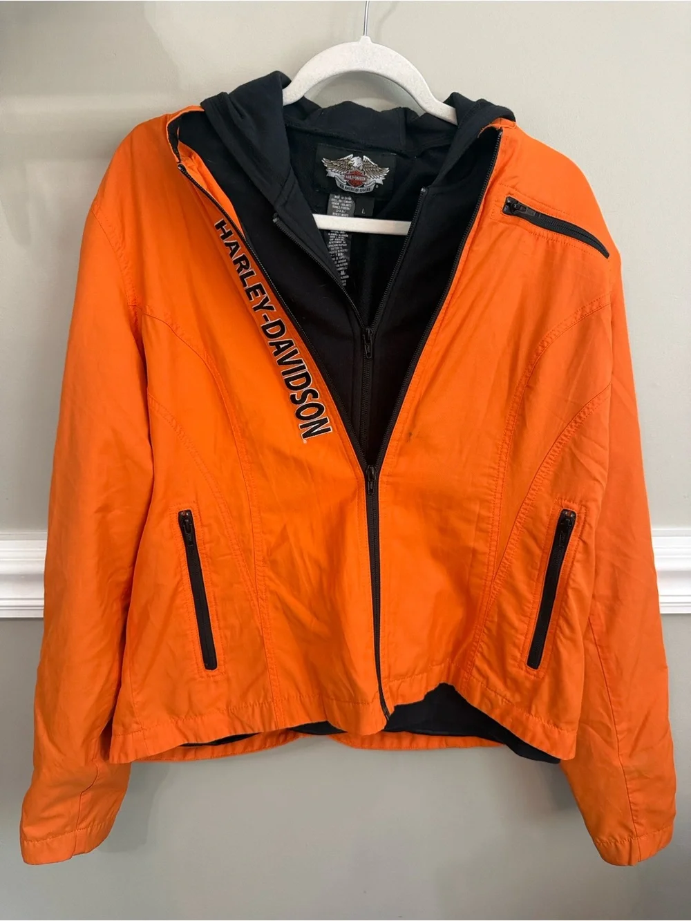Harley-Davidson Orange and Black Hooded Windbreaker Jacket